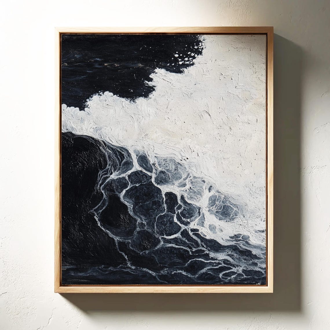 Abstract Ocean Wave Painting In Bold Black And White Textures Wall Art Print - Image 4