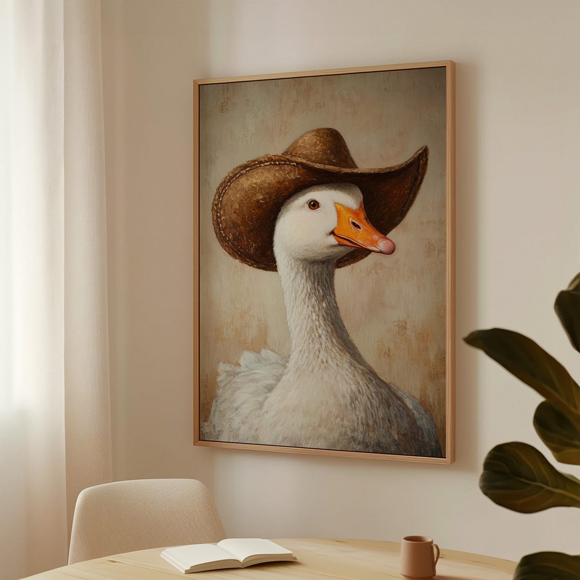 White Goose Cowboy Hat Portrait Funny Western Ranch Wall Art Poster