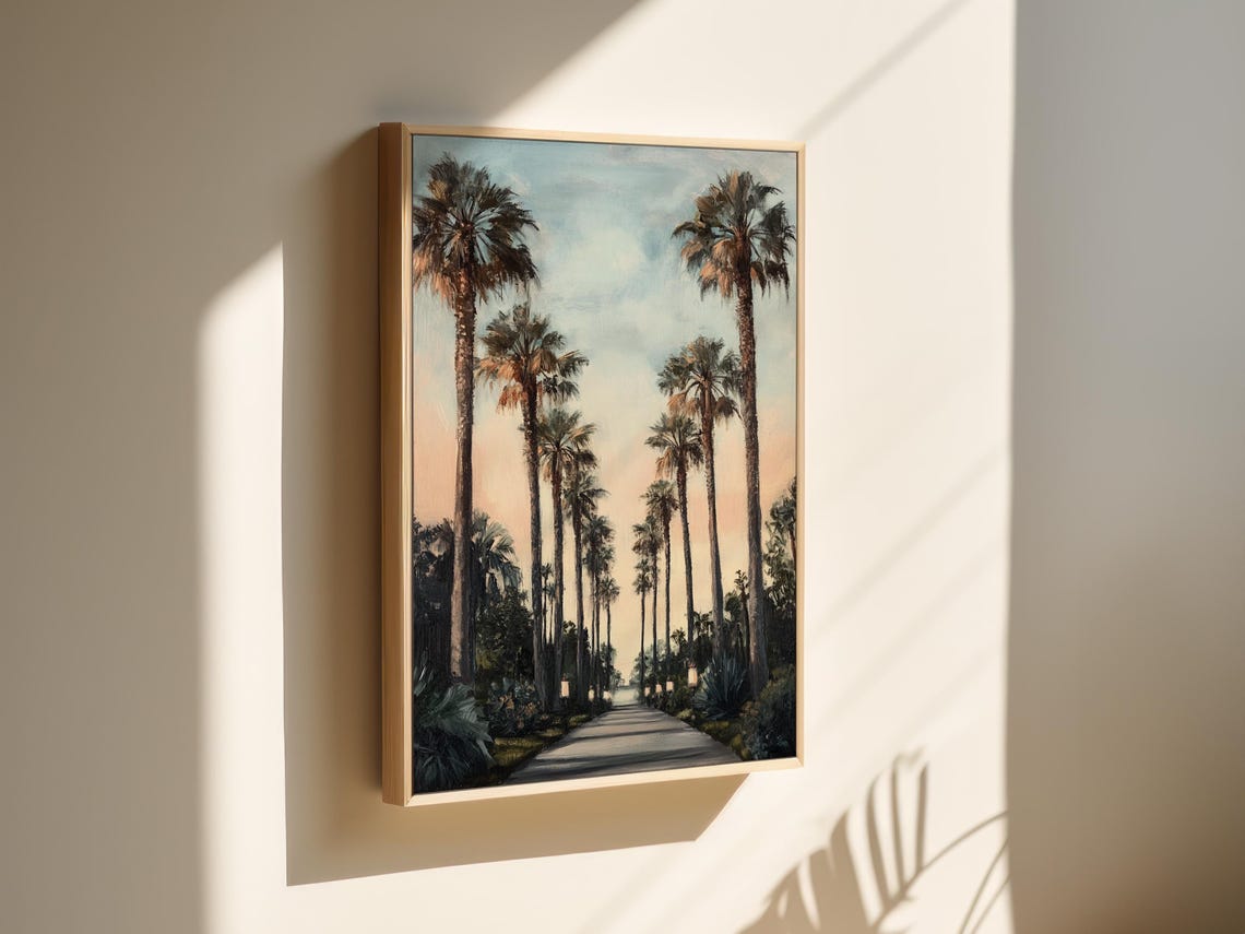 Palm Lined Boulevard At Dusk Sunset Road Elegant Landscape Poster