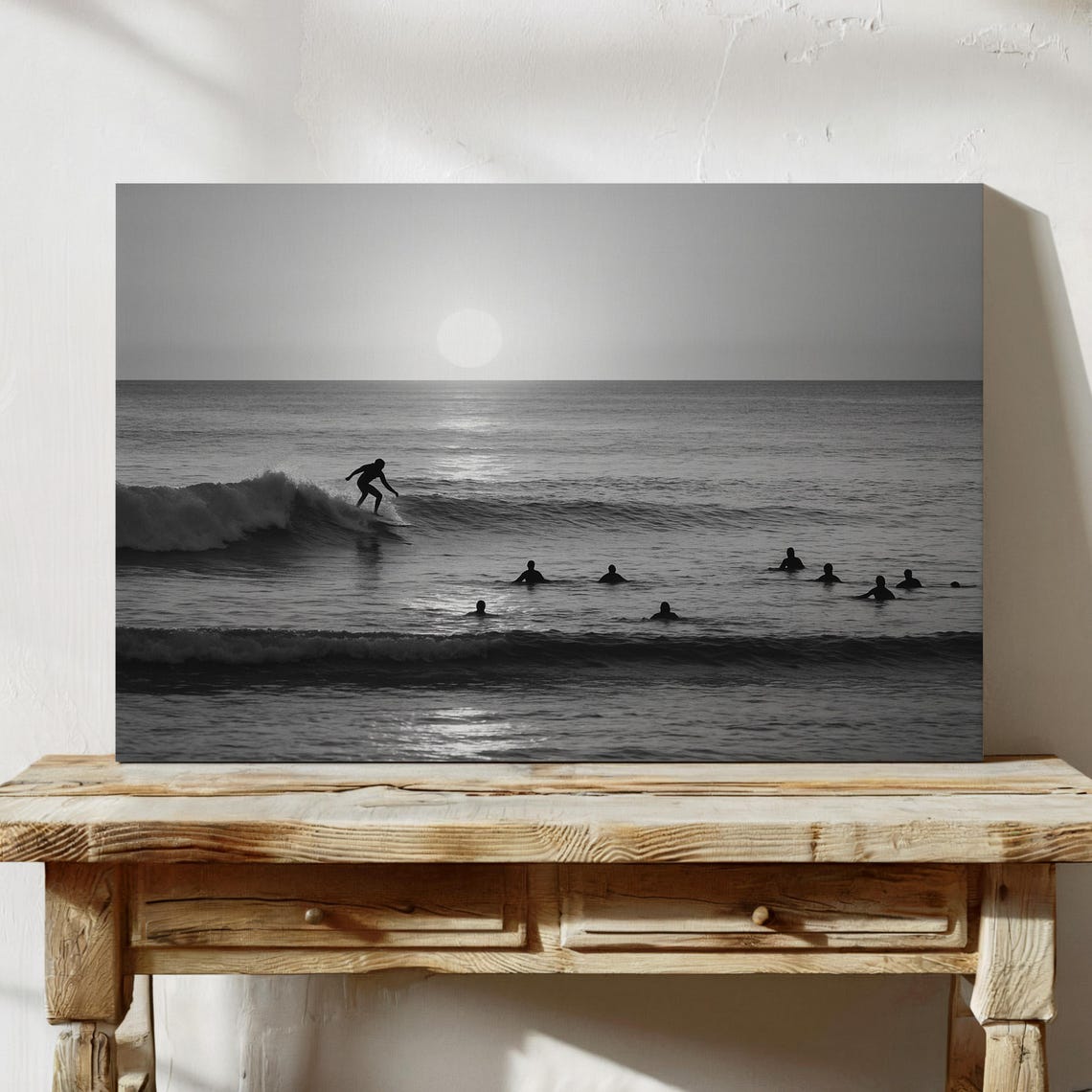 Surfer Riding Wave At Sunset, Minimalist Surf Decor - Image 4