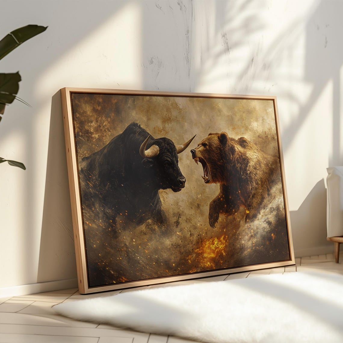 Bull Vs Bear Fierce Clash Golden Dust Finance Symbol Wall Art - Image 2