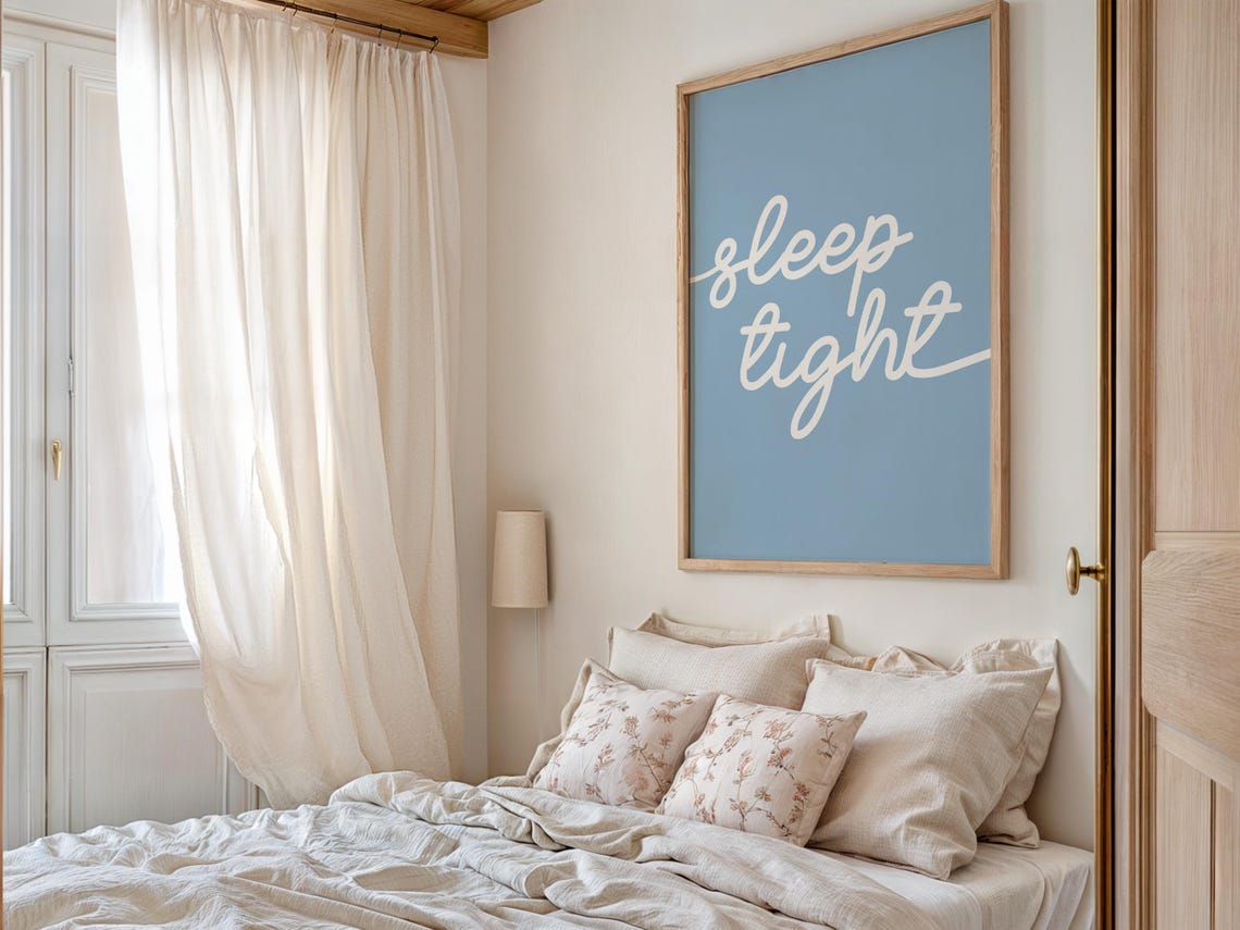 Sleep Tight White Script On Sky Blue Minimalist Calming Bedroom Poster - Image 2