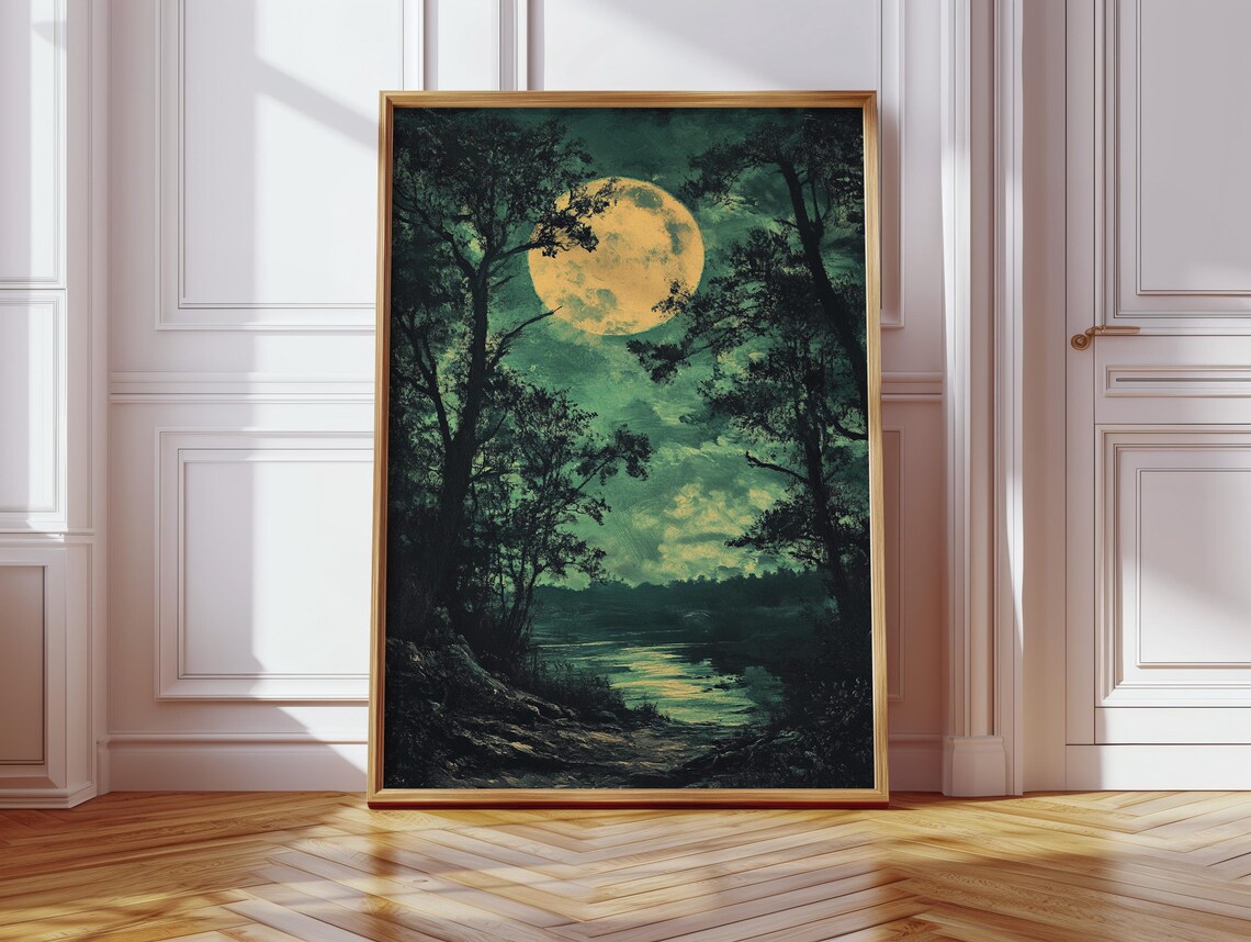 Mystical Forest Moonrise Landscape, River Night Scene - Image 4