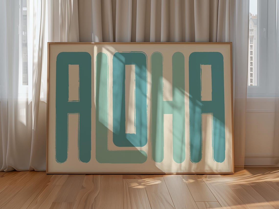 Aloha Retro Bold Teal Typography Island Beach Coastal Decor Poster