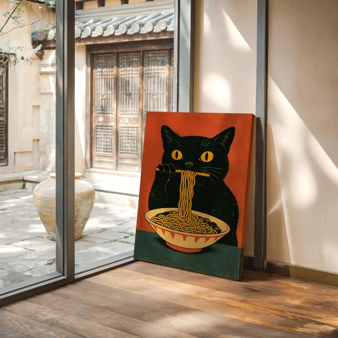 Black Cat Eating Ramen, Funny Retro Japanese Style - Image 4