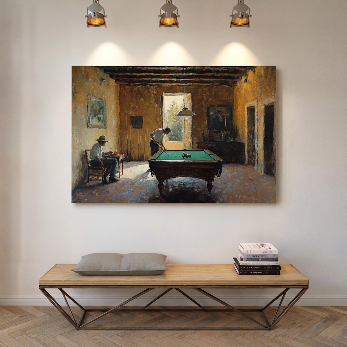 Rustic Billiards Room Painting, Vintage Game Table Art - Image 5