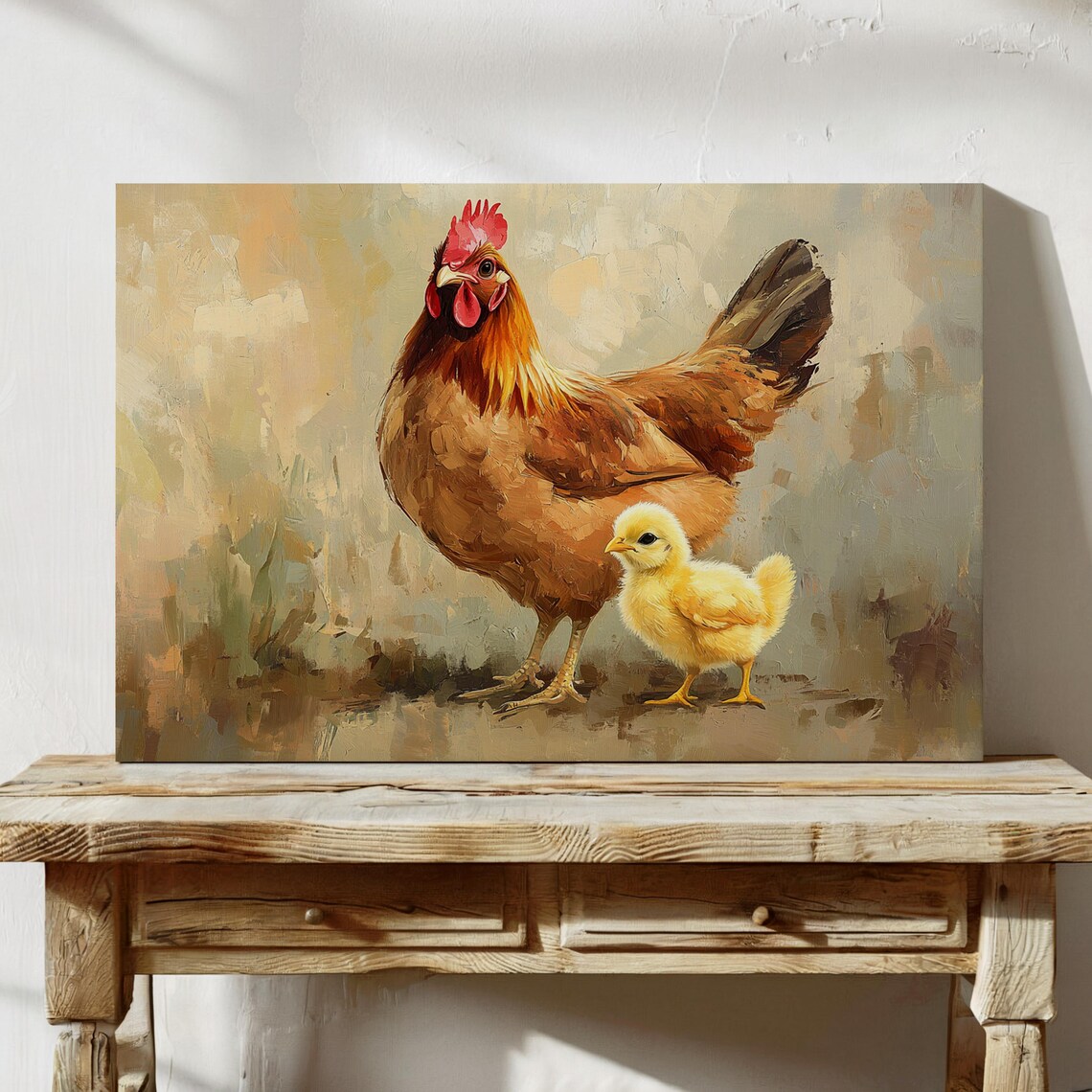 Rustic Hen and Chick Painting, Farmhouse Decor - Image 4