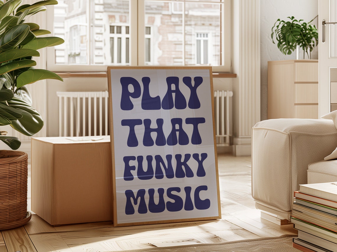 Play That Funky Music Bold Navy Retro Groovy Typography Wall Poster - Image 2