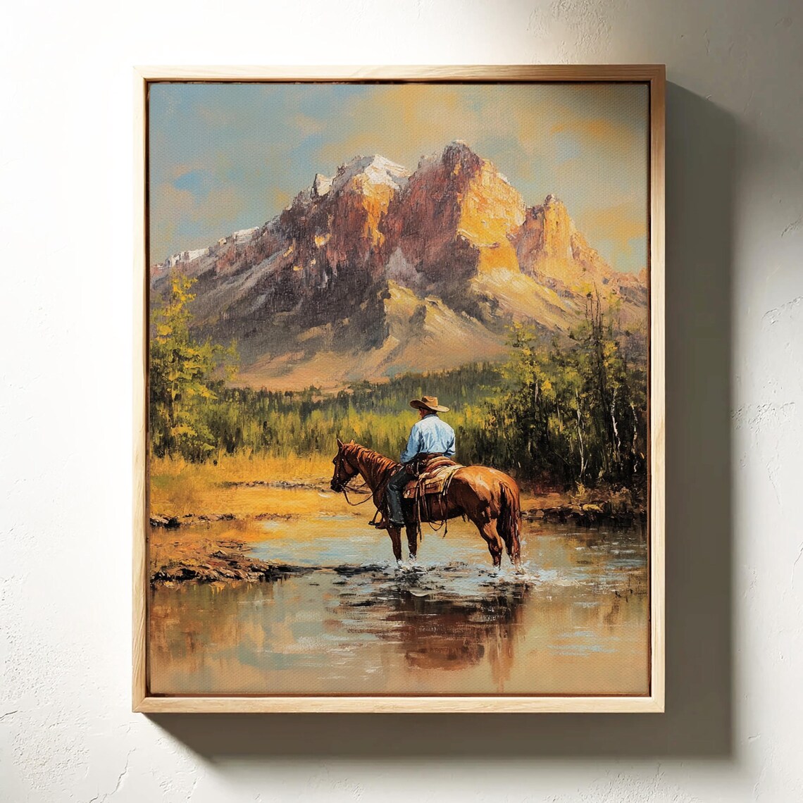 Cowboy And Horse Mountain Art Print, Rustic Ranch - Image 4