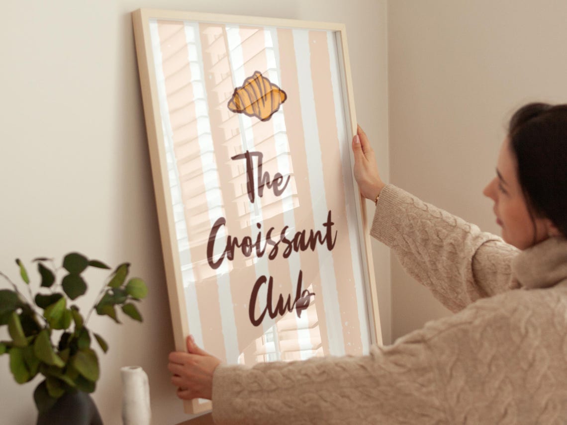The Croissant Club Typography Poster On Peach Striped Background - Image 2