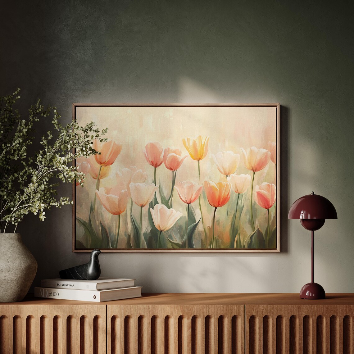 Soft Pastel Tulips Dreamy Spring Floral Meadow Watercolor Wall Art - Image 5