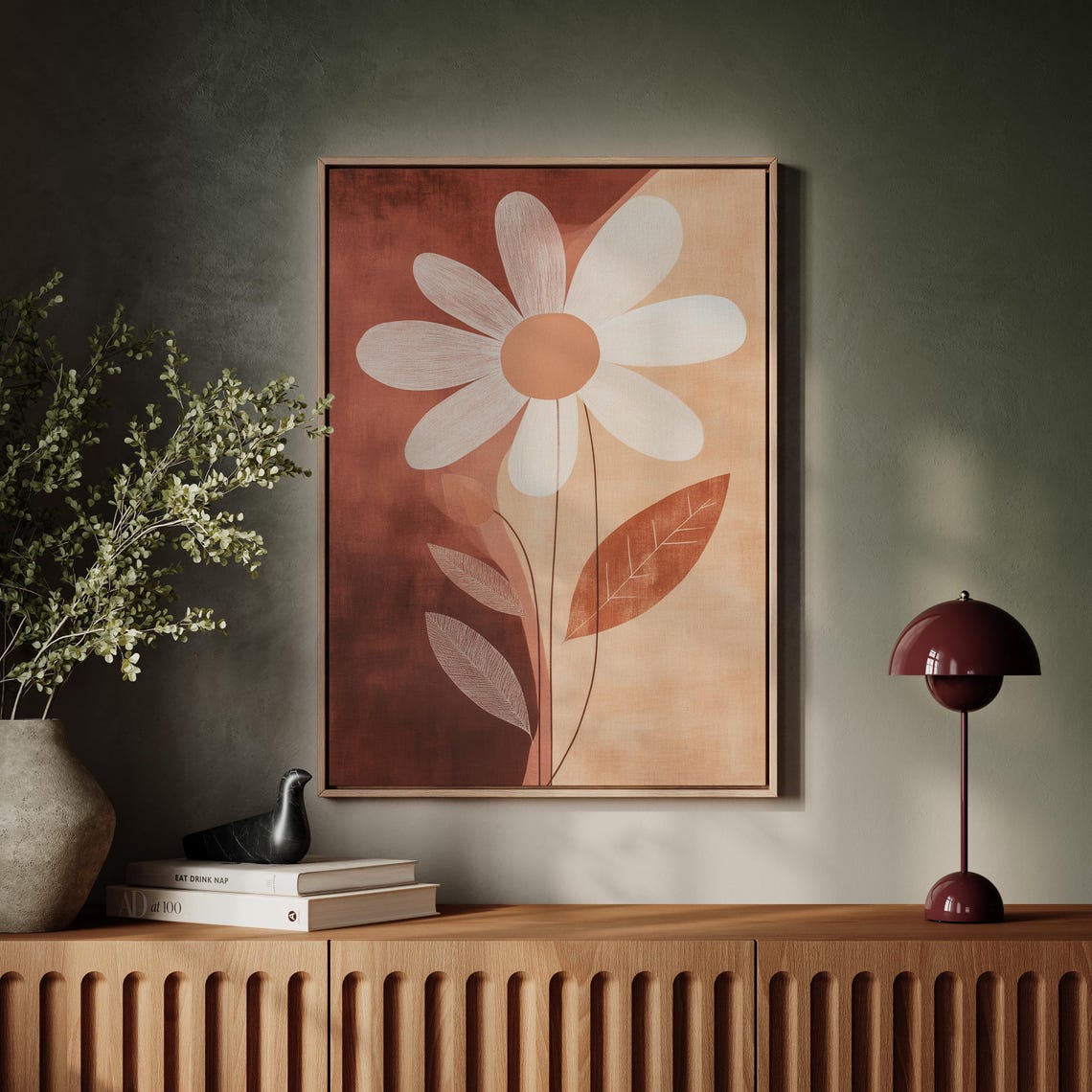 Terracotta Daisy Minimalist Modern Earthy Floral Botanical Wall Poster - Image 2