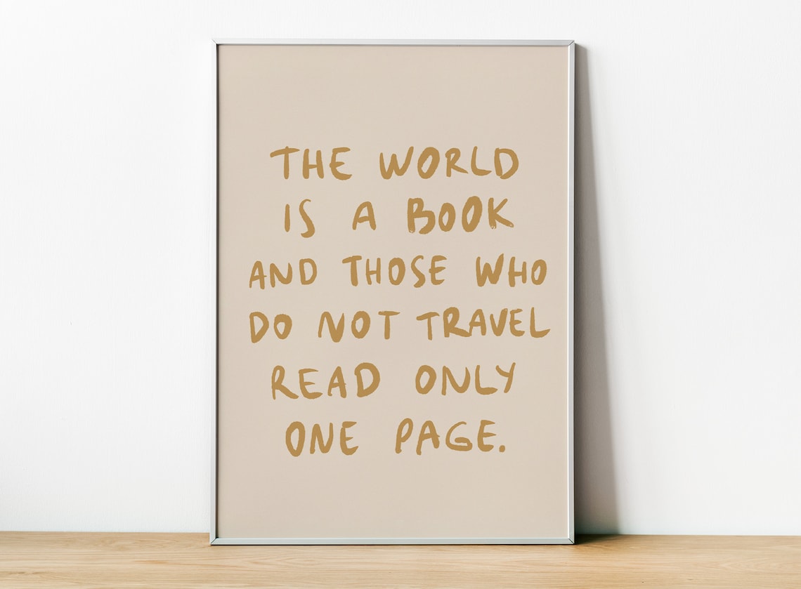 The World Is A Book Travel Quote Print Wanderlust Typographic Wall Decor
