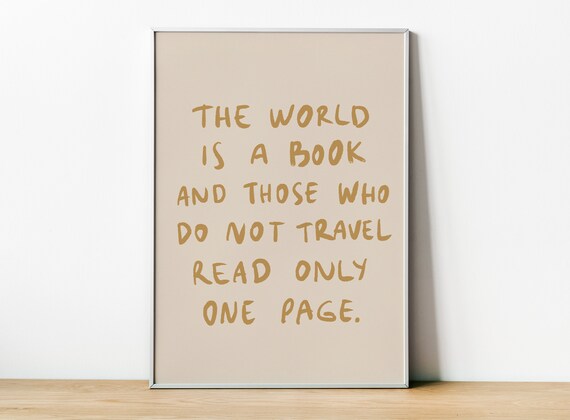 The World Is A Book Travel Quote Print Wanderlust Typographic Wall Decor