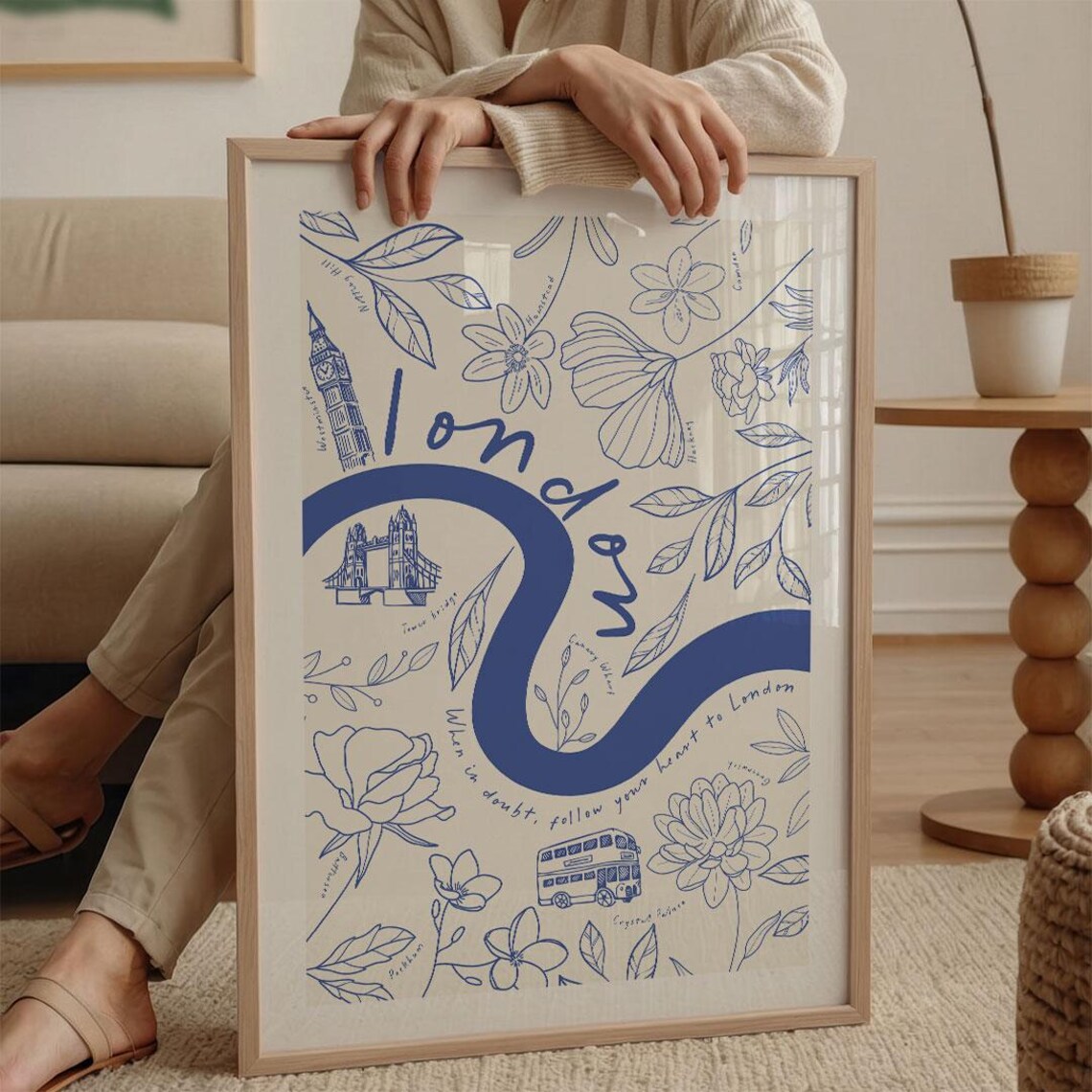 London Travel Map Poster, Retro Floral Minimalist - Image 4