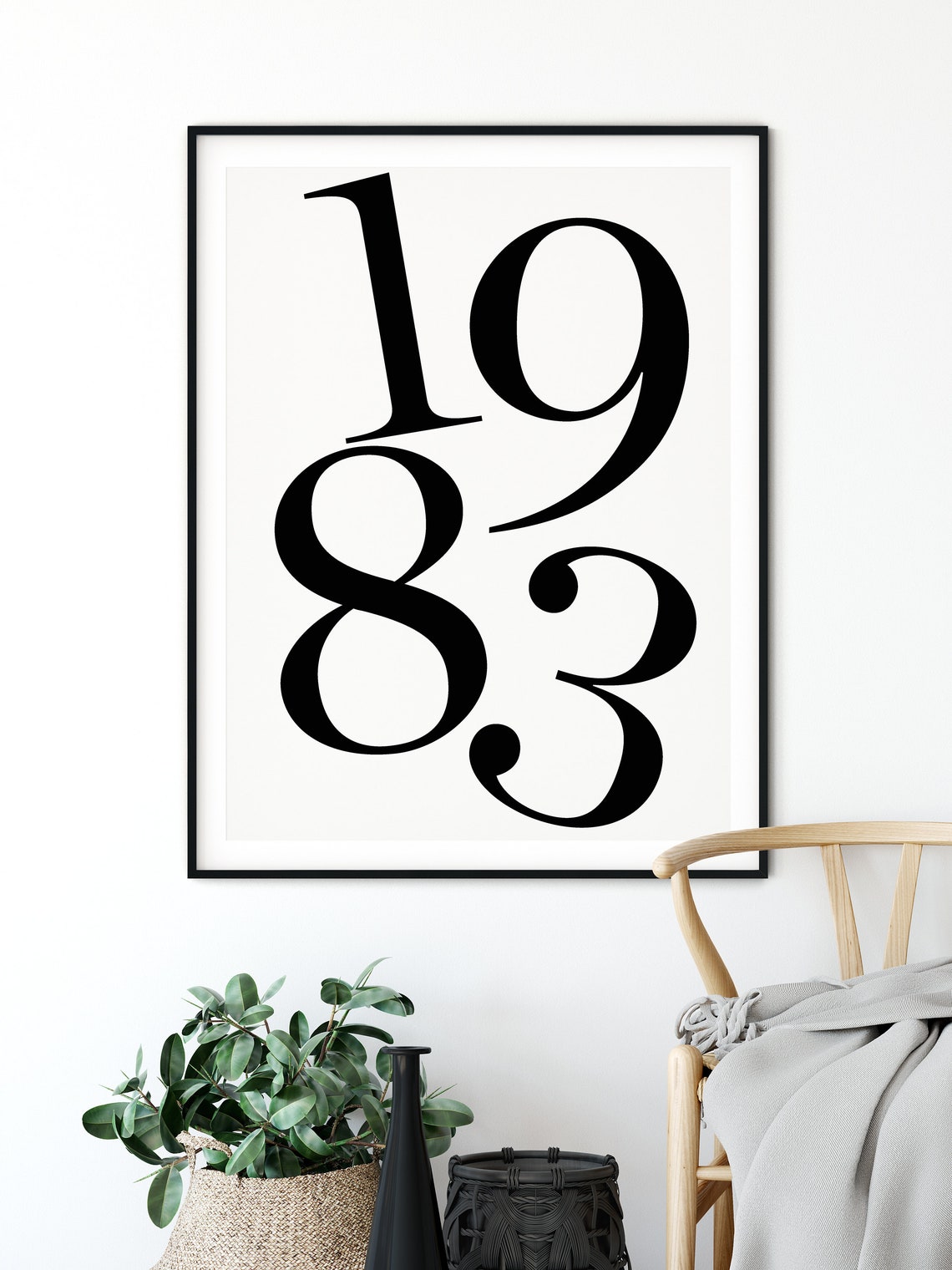 1983 Birth Year Typography Numbers Blue Grey Birthday Gift Poster - Image 3