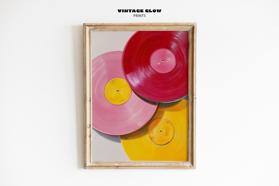 Retro Vinyl Record Art Print, Y2K Music Decor