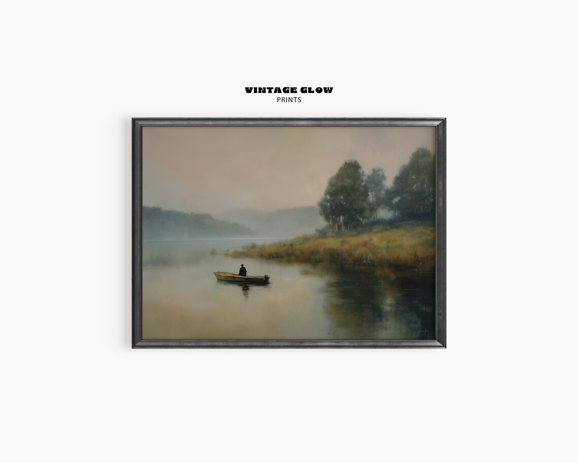 Vintage Fisherman In Boat On Lake Art Print