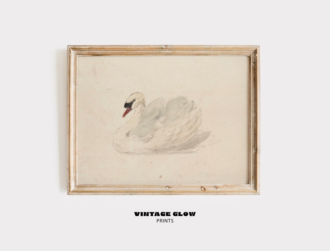 Vintage Swan Art Print, Nursery Country Farmhouse