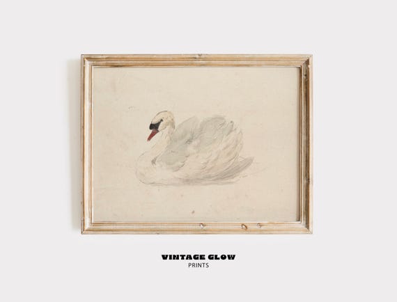Vintage Swan Art Print, Nursery Country Farmhouse