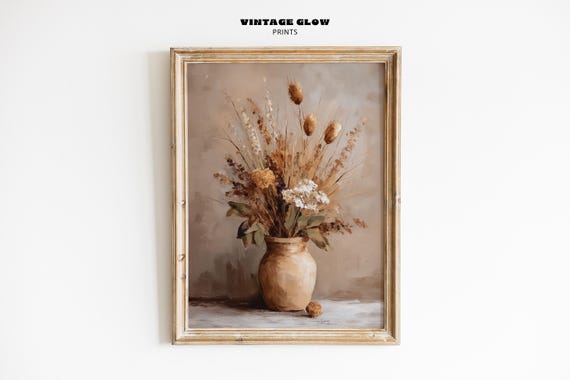 Vintage Dried Autumn Flowers Art Print, Rustic Botanical