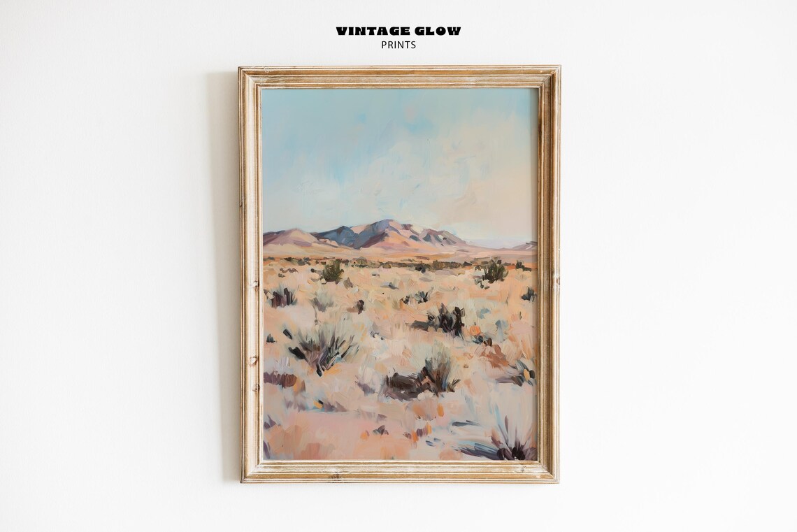 Arid Desert Oil Painting Vintage Mountain Landscape Scenic Art Poster