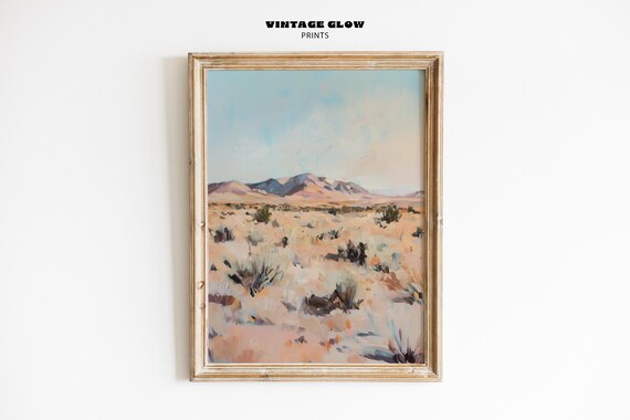 Arid Desert Oil Painting Vintage Mountain Landscape Scenic Art Poster