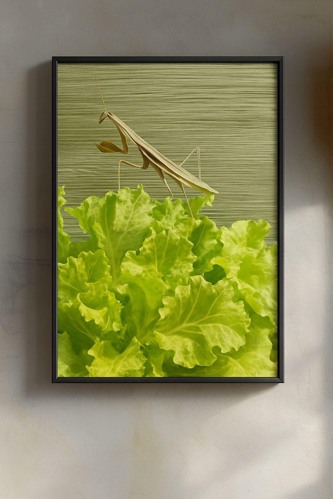 Praying Mantis On Lettuce Funny Praying For Salad Humor Poster