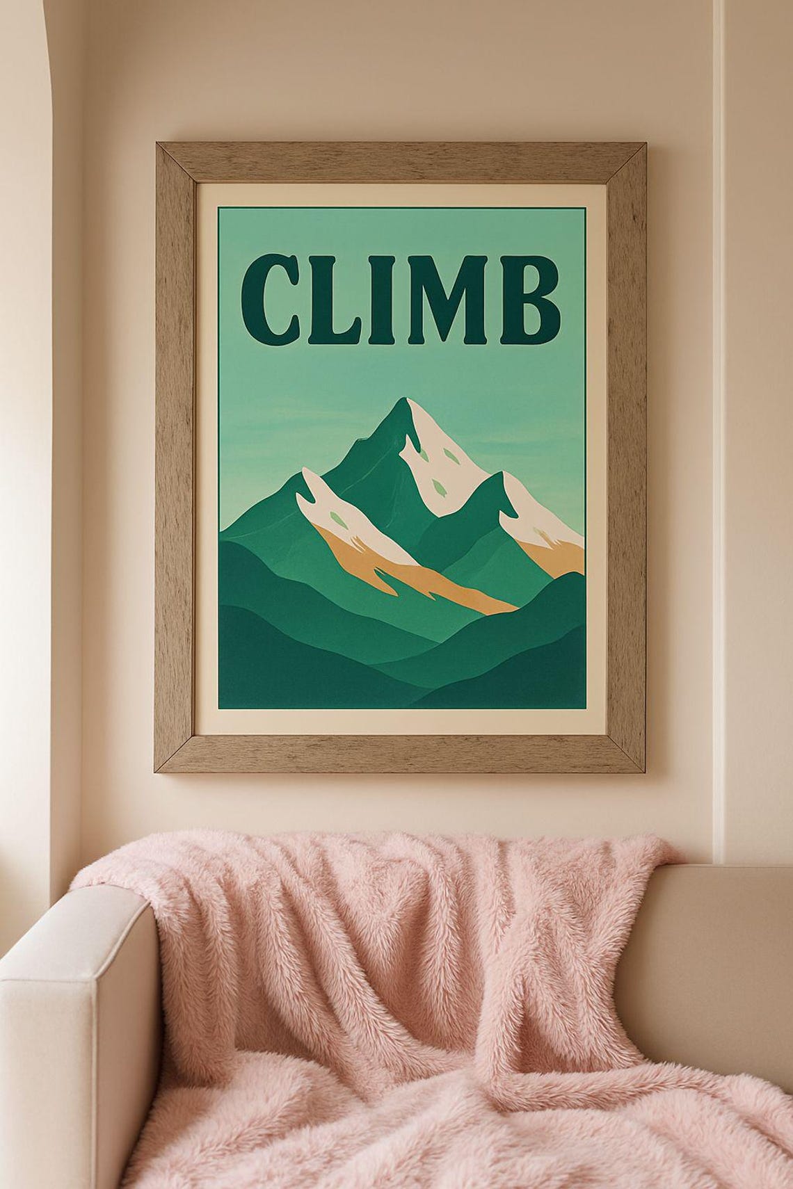 Climb Bold Green Retro Mountain Adventure Quote Typography Poster