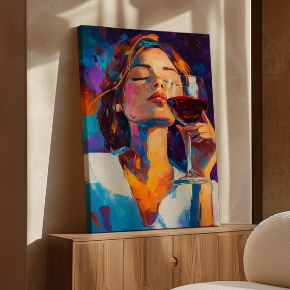 Vibrant Abstract Woman Wine Glass Colorful Impressionist Poster