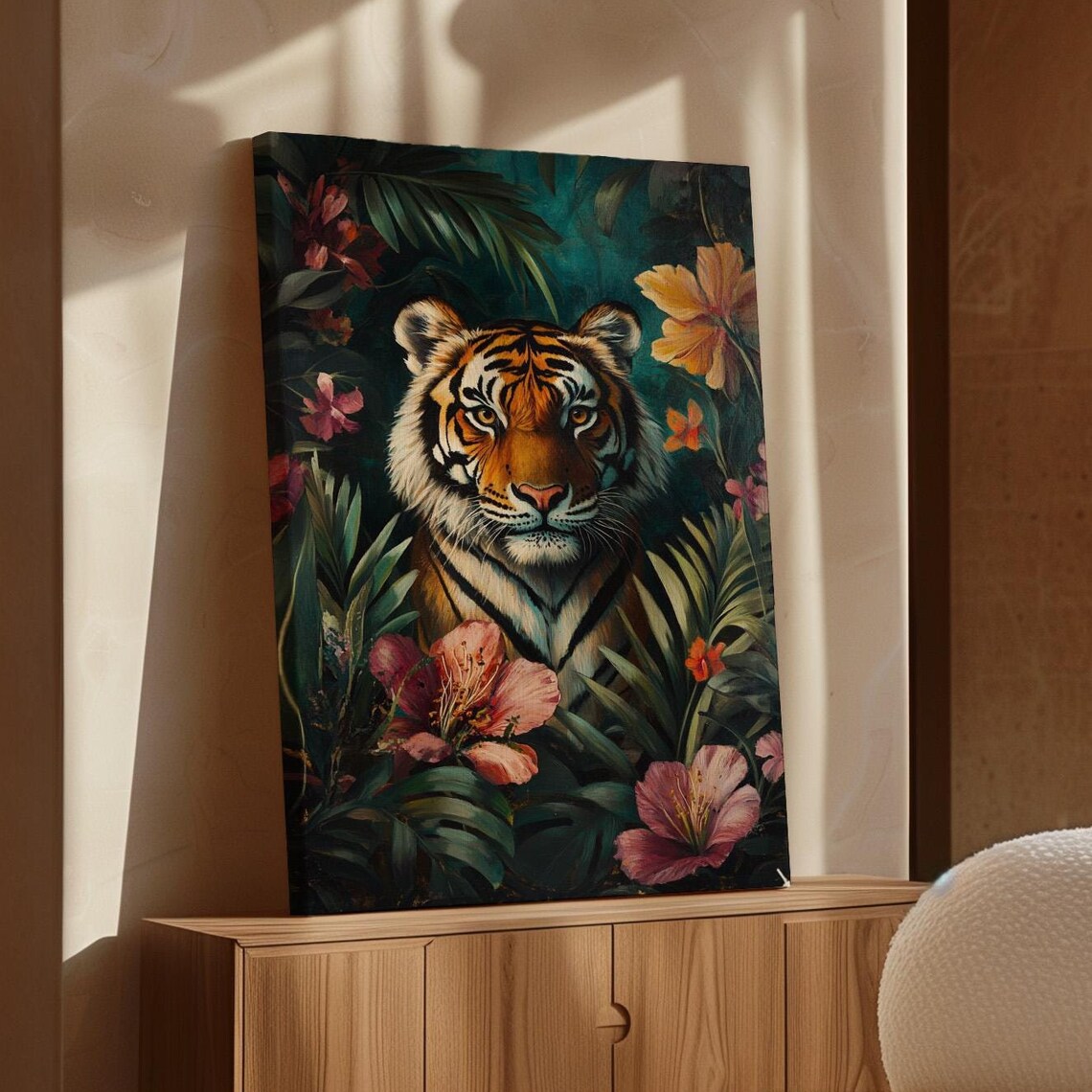 Majestic Tiger In Jungle Floral Art Vibrant Tropical Decor Poster