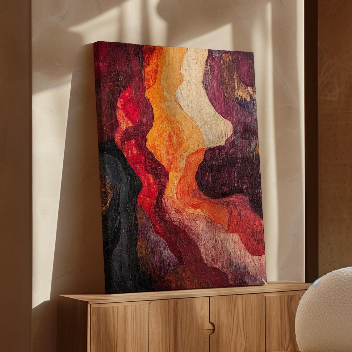 Abstract Textured Art Bold Earthy Fiery Red Orange Waves Modern Poster