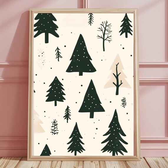 Neutral Pine and Bare Branch Forest Repeat Pattern Scandi Poster