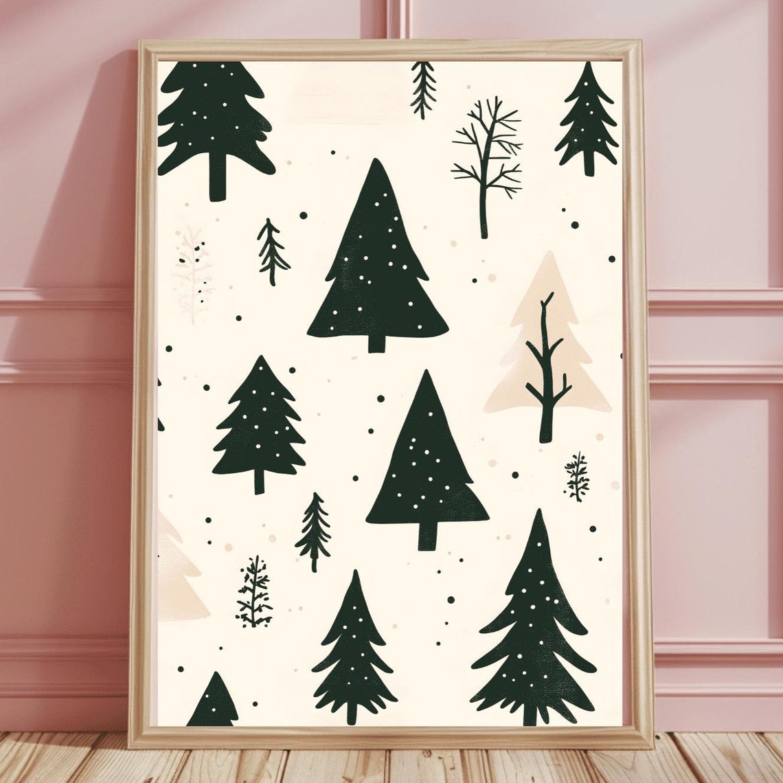 Neutral Pine and Bare Branch Forest Repeat Pattern Scandi Poster