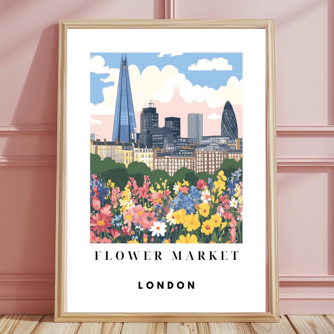 London Flower Market Print Custom City Travel Prints London Poster Wildflower Landmark Retro Travel Poster Homedecor