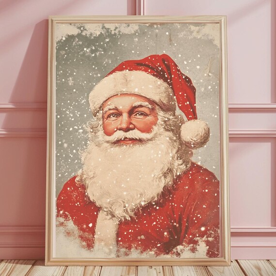 Warm Vintage Santa Claus Close-Up Portrait in Falling Snow Art Print