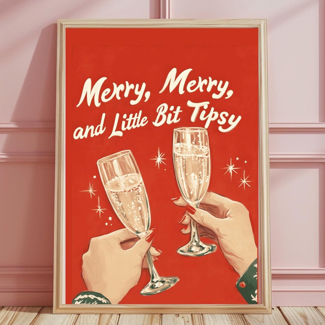 Merry Merry and Little Bit Tipsy Retro Champagne Toast Party Poster