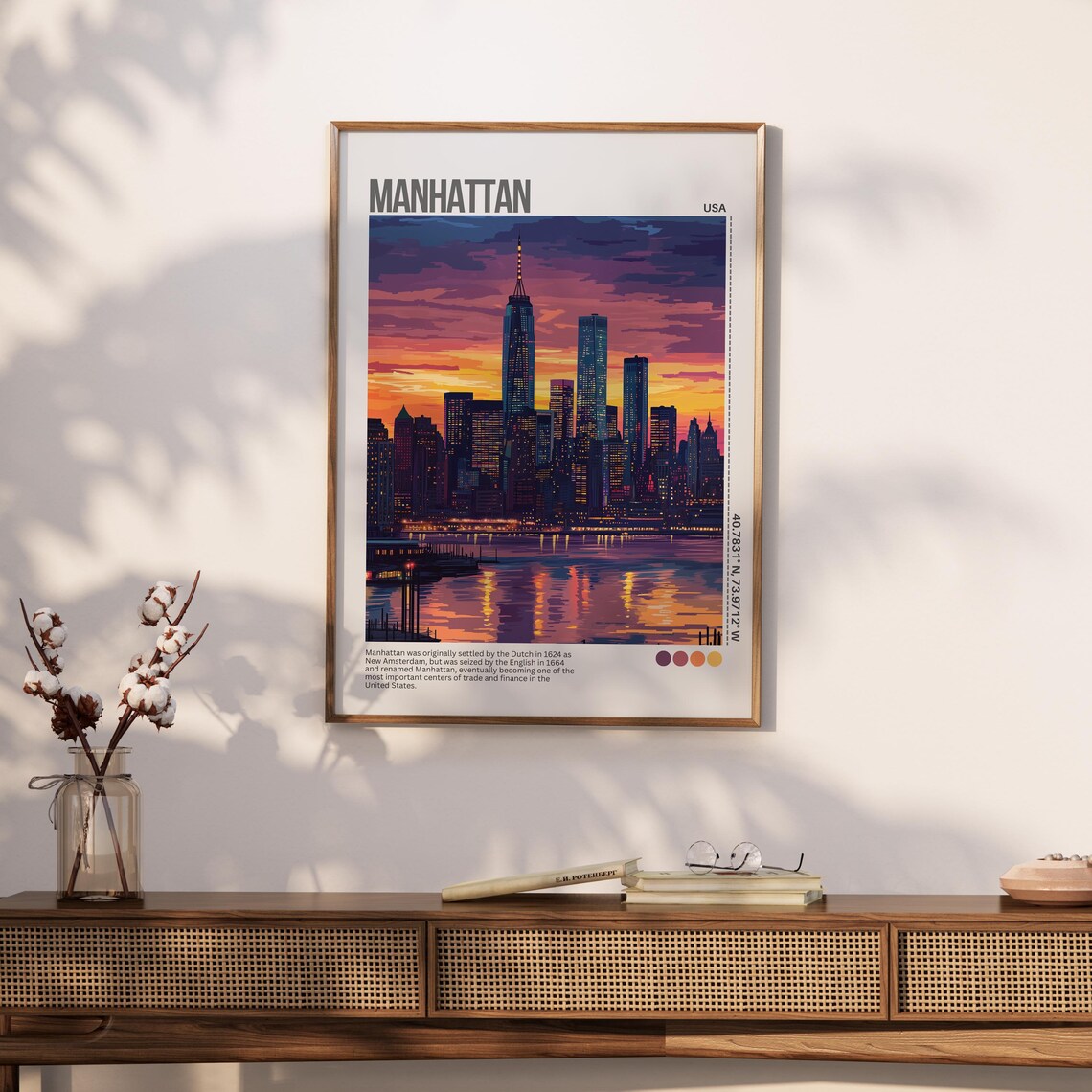 New York City Print Retro Manhattan City Skyline Poster Empire State Skyscraper Wall Art Vintage Travel Decor Travel City Poster - Image 2