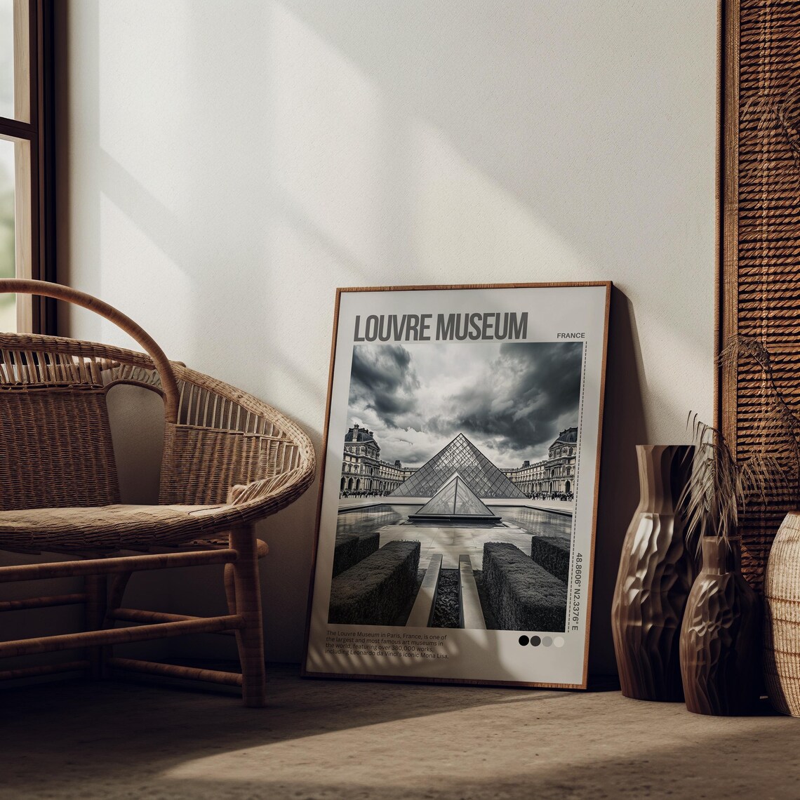 Louvre Museum Paris Pyramid Black White Photography Travel Poster - Image 3