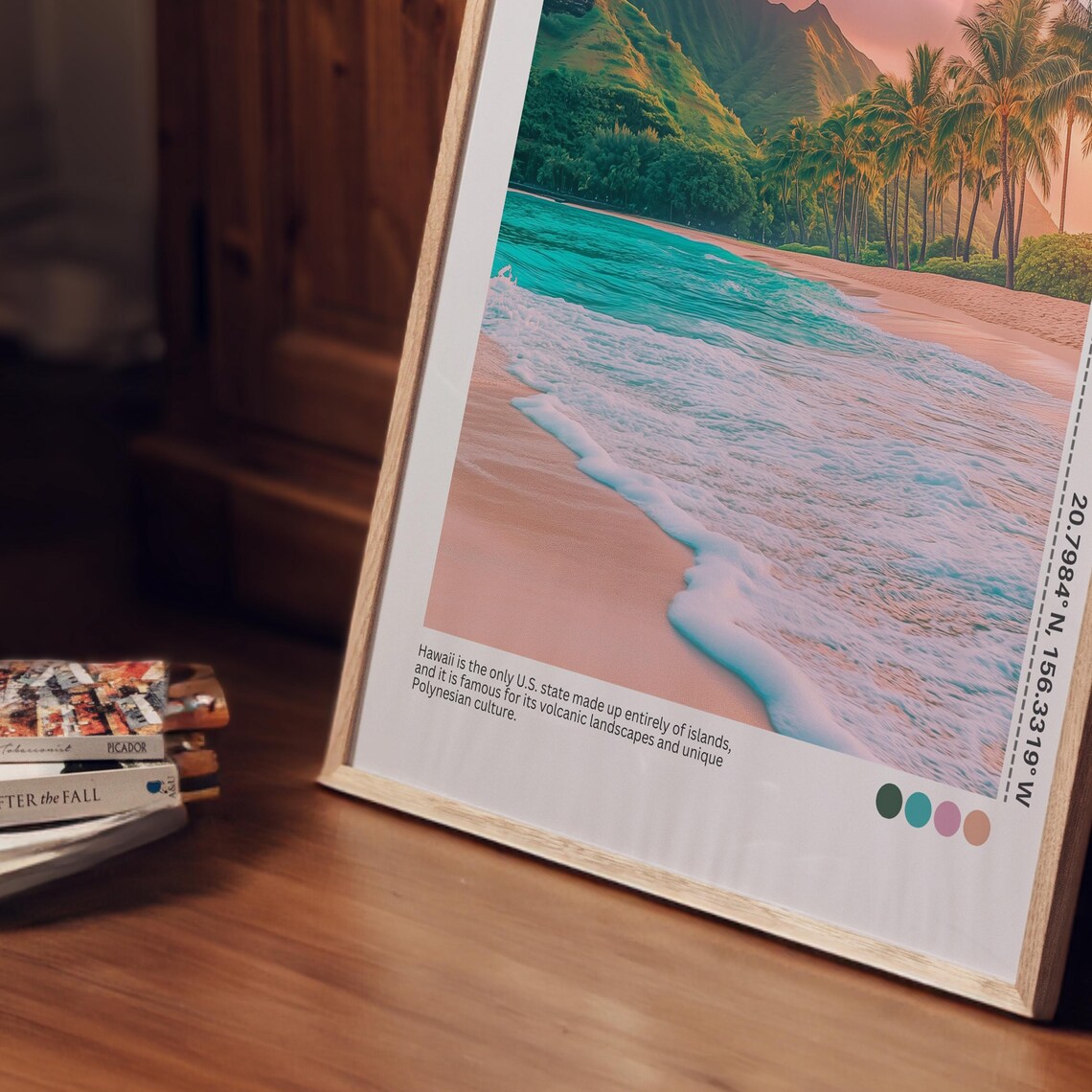 Hawaii Tropical Beach Palm Sunset Pink Sky Scenic Travel Poster - Image 6