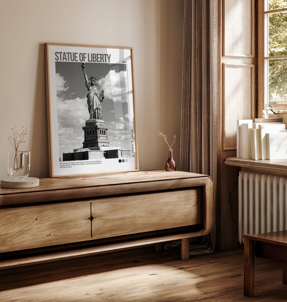 Statue Of Liberty Black And White New York Harbor Travel Poster - Image 5