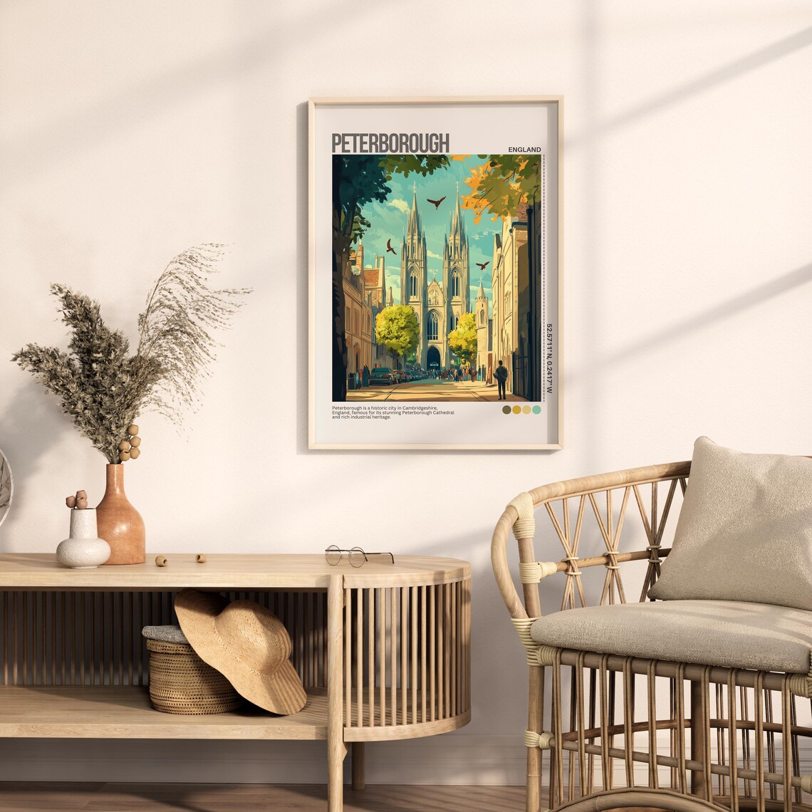 Historic Peterborough Cathedral England City Streets Travel Poster - Image 2