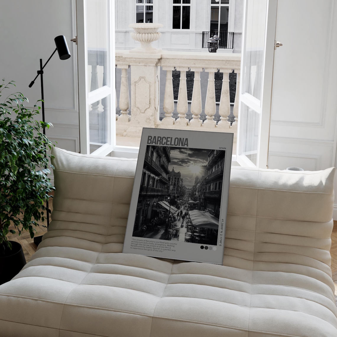 Barcelona Spain La Rambla Street Cafe Black White Photo Poster - Image 2