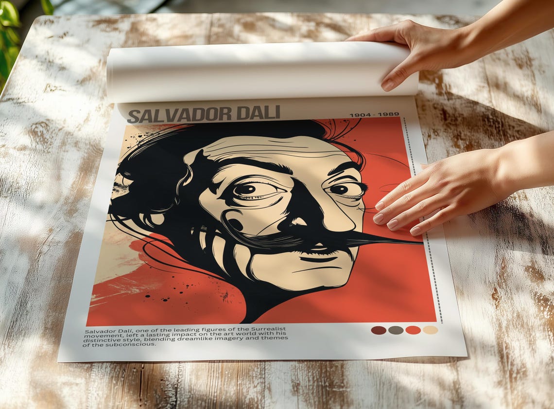 Salvador Dali Portrait Surrealist Artist Red Background Poster