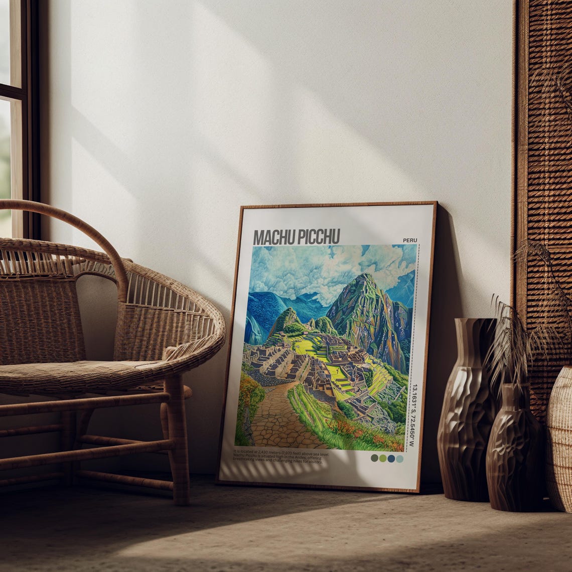 Machu Picchu Peru Andes Ruins Aerial View Illustrated Poster - Image 2