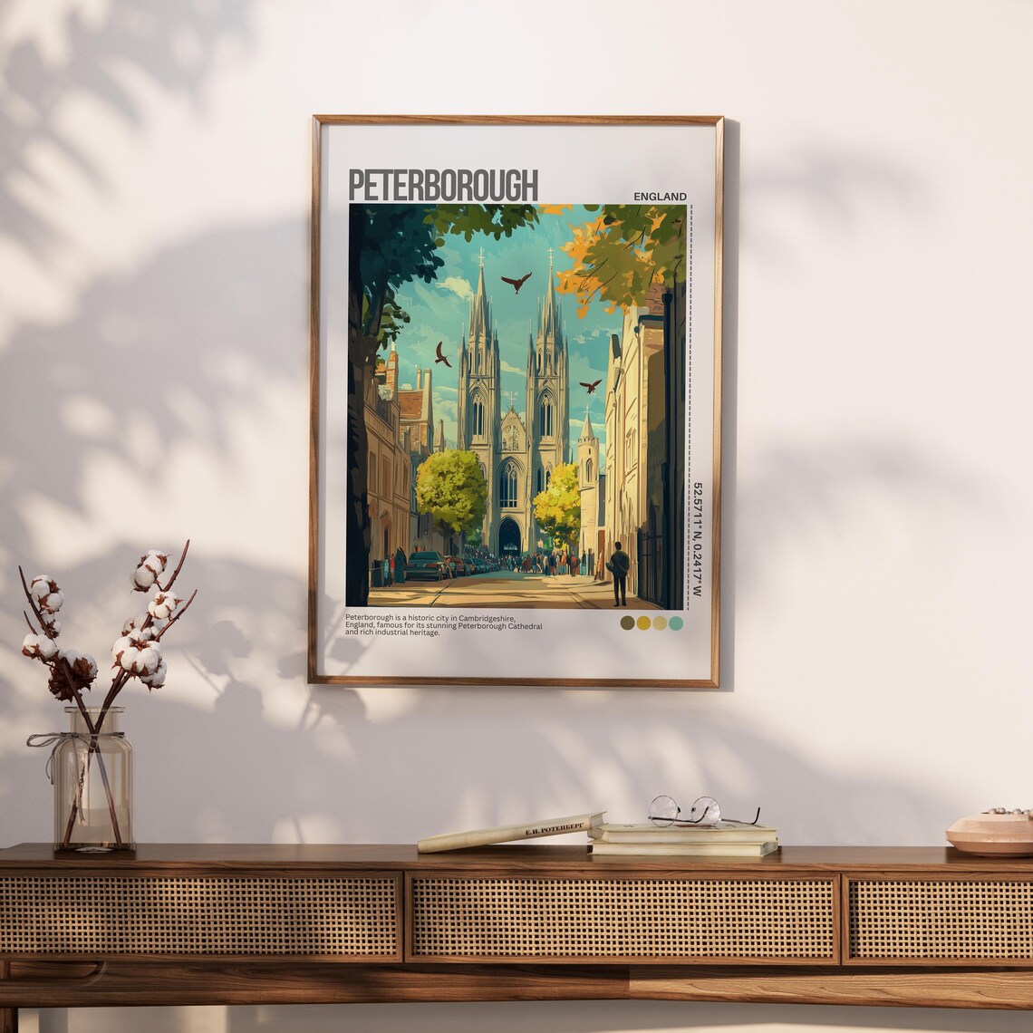 Historic Peterborough Cathedral England City Streets Travel Poster - Image 4