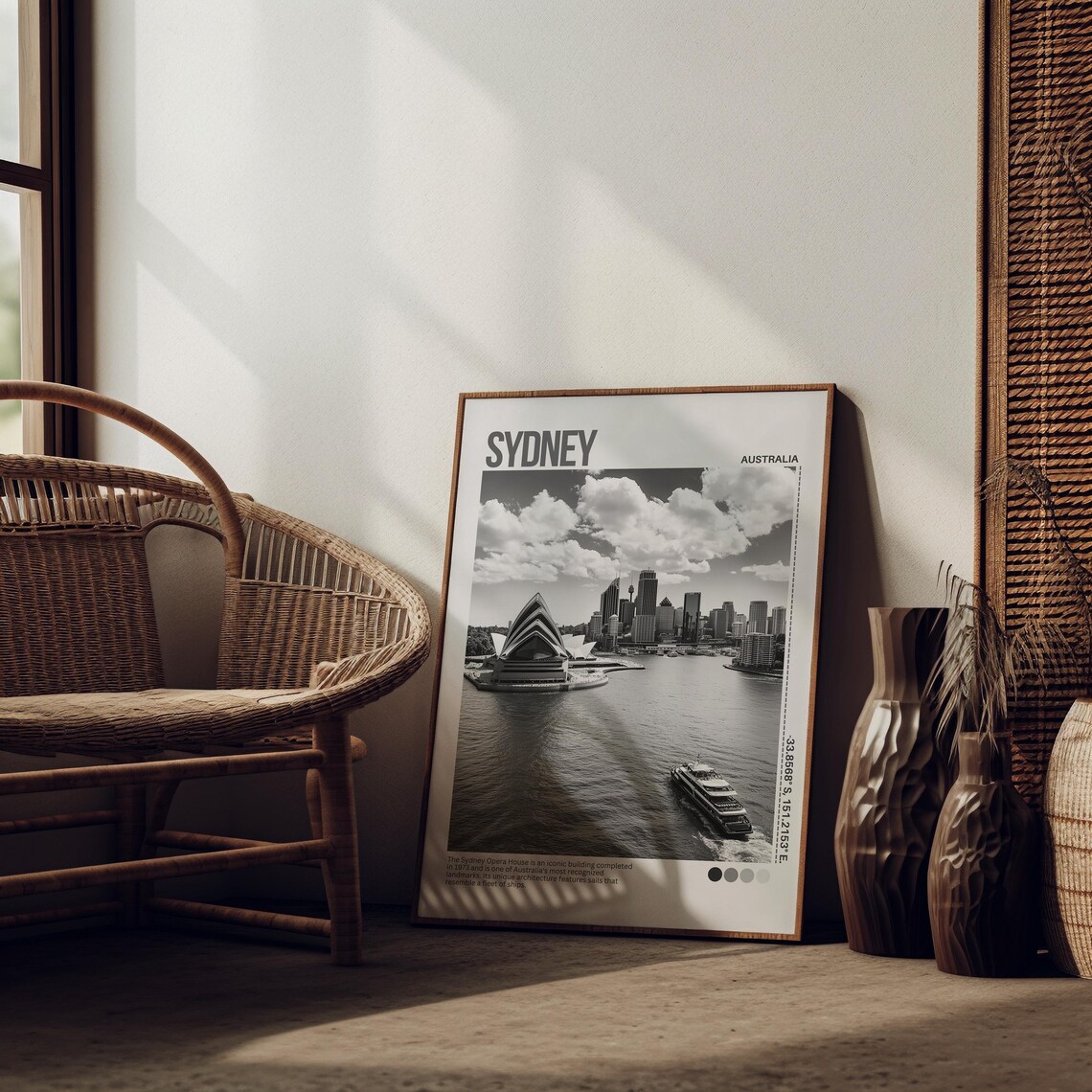Sydney Australia Opera House Harbour Black White Photo Poster - Image 4