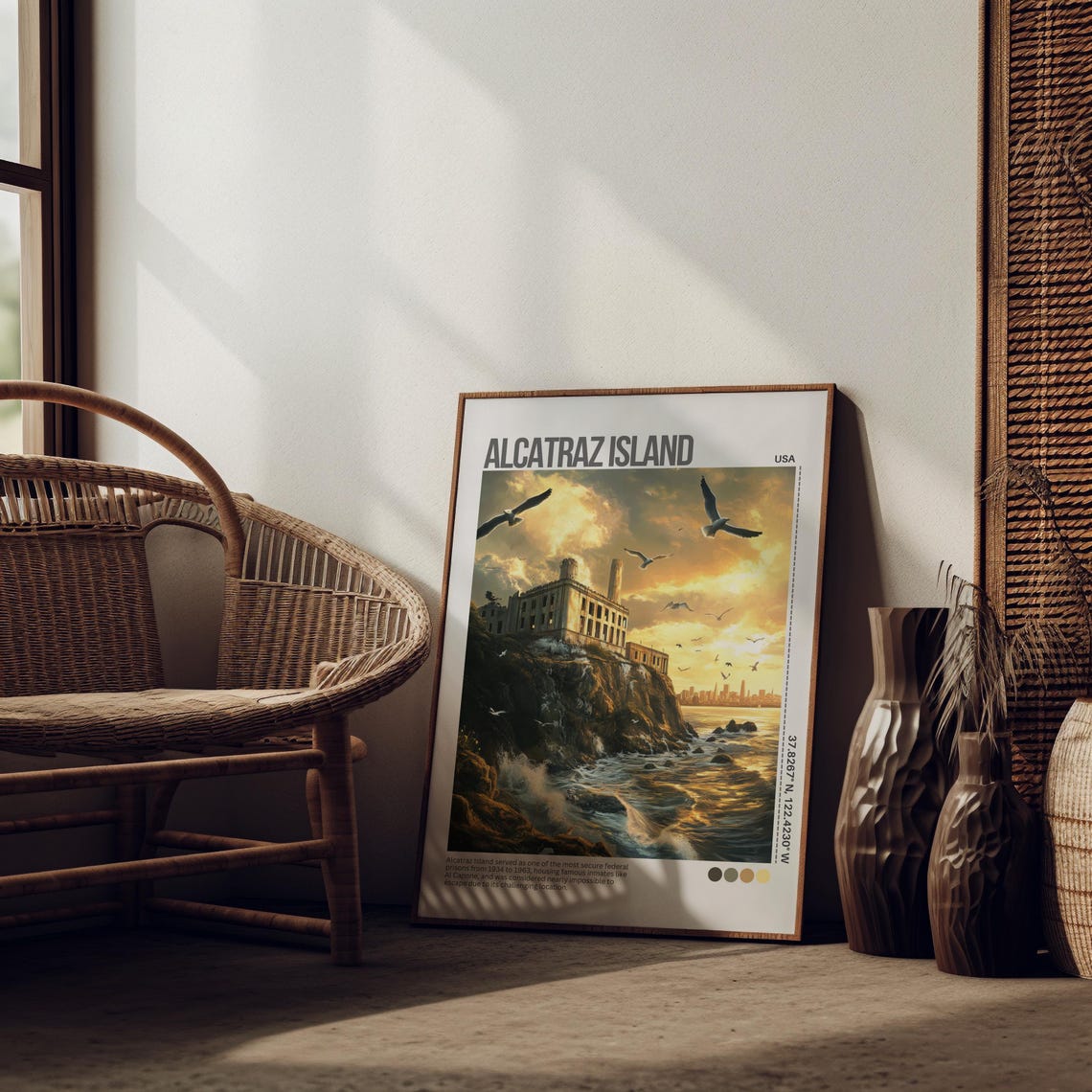 Alcatraz Island At Golden Sunset With Prison On The Rock Poster - Image 3