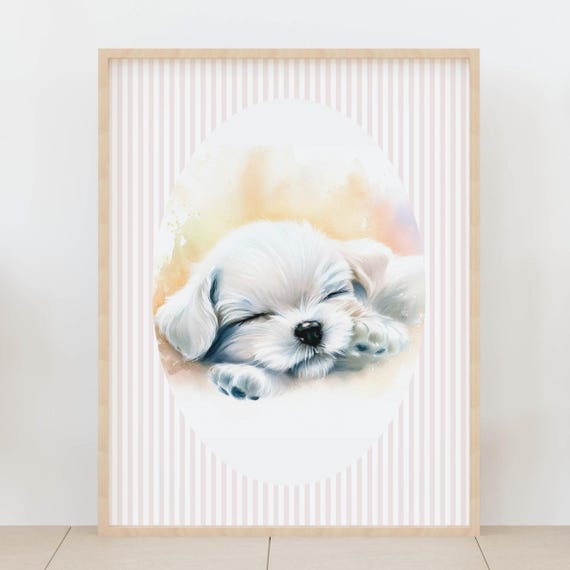 Sleeping Puppy Nursery Wall Art Cute Dog Baby Room Farmhouse Kids Print For Playroom