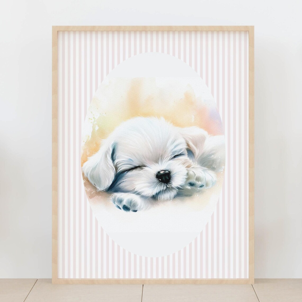 Sleeping White Puppy Watercolor Nursery Sweet Puppy Love Poster